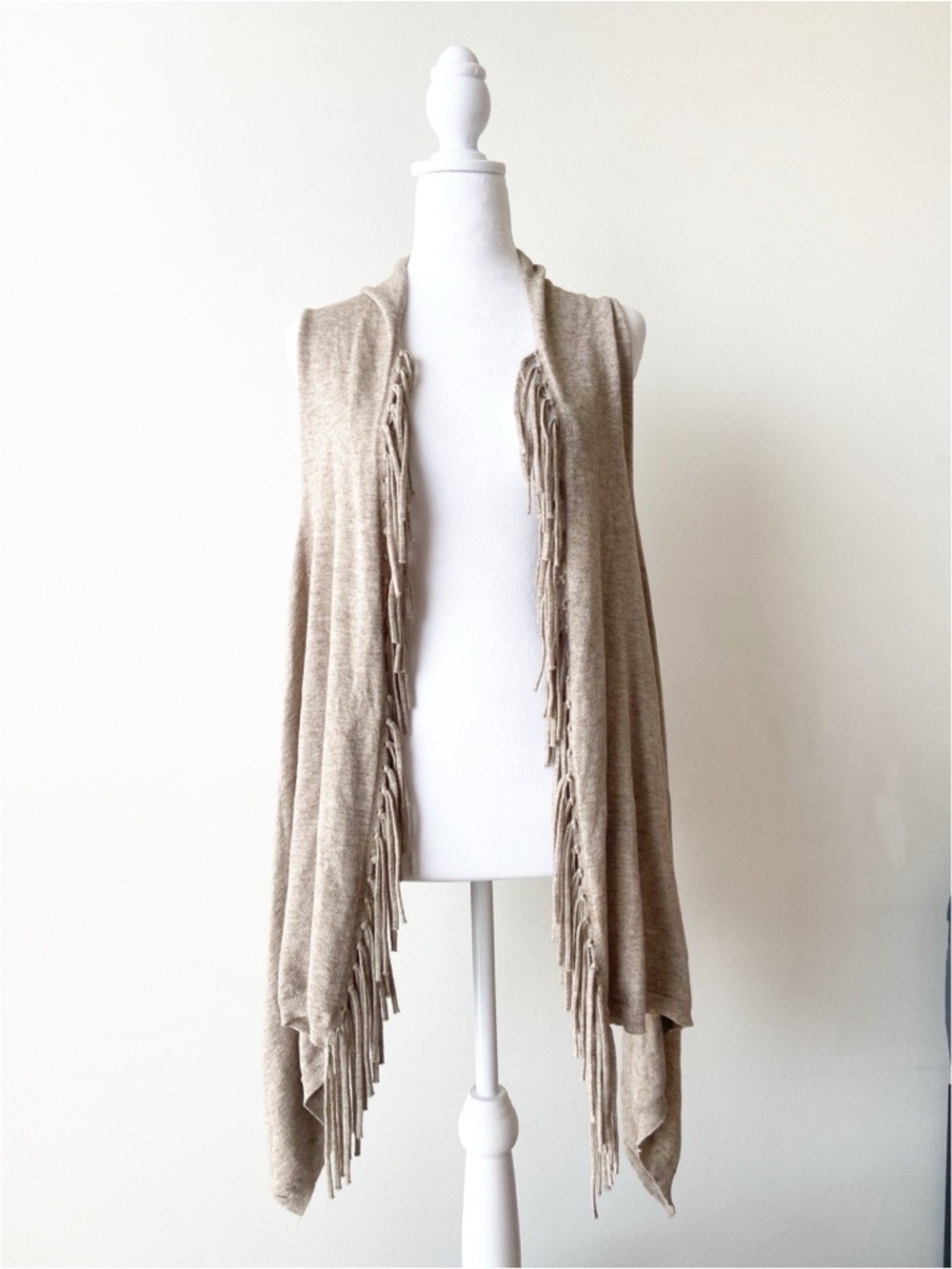 Roffe Tan Sleeveless Fringe Cardigan